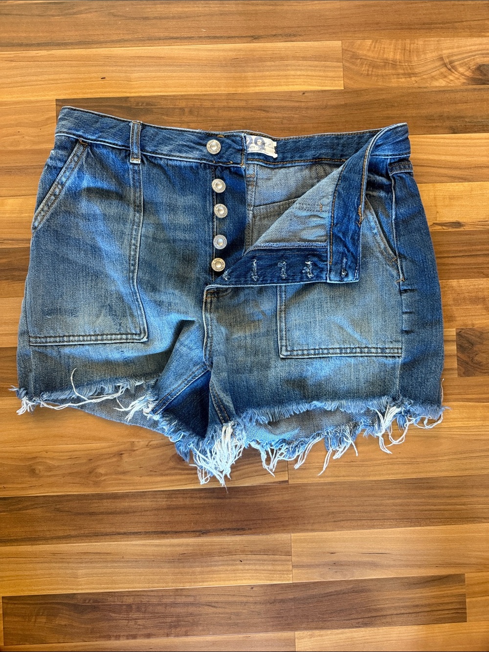 We The Free Distressed Button-Front Denim Shorts - Blue
